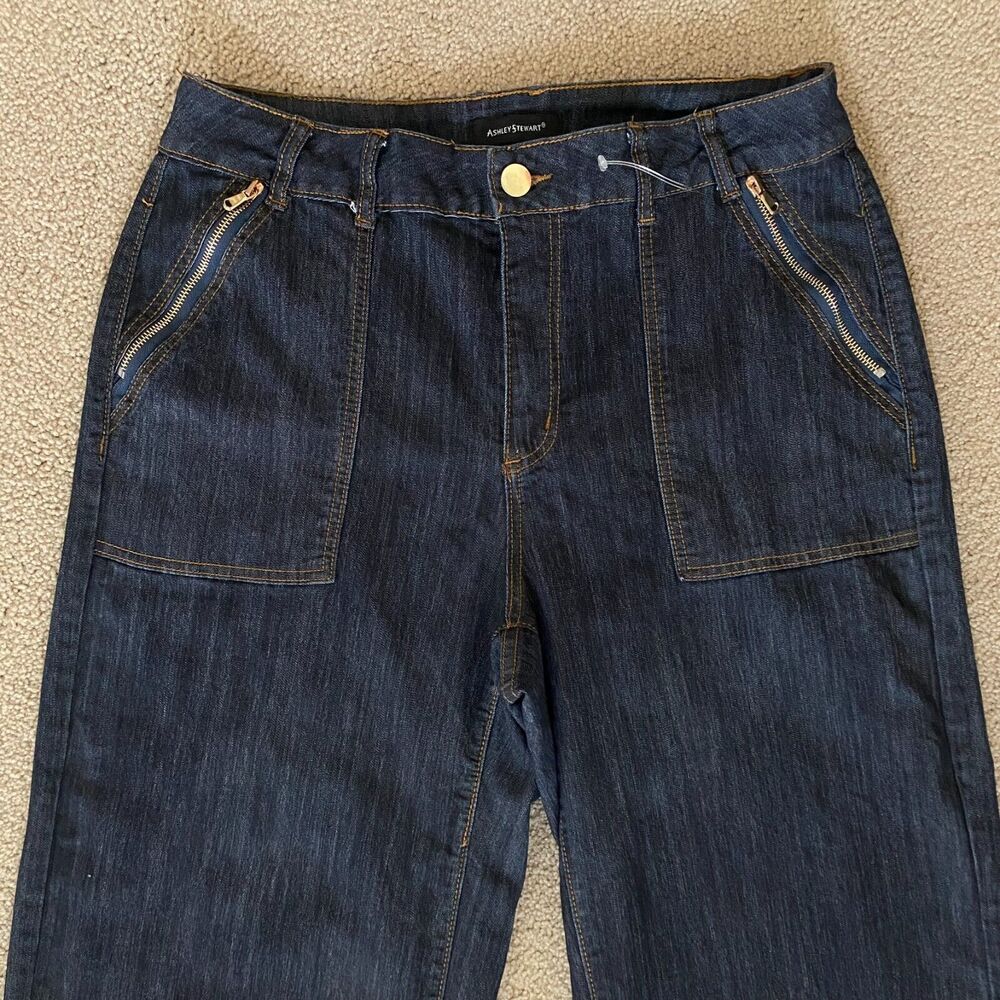 Ashley Stuart Wide Leg Jeans Women 16 Blue Excellent High Rise Zip Pockets Denim - Picture 10 of 11